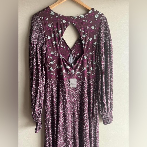 NEW Free People Women Love Story Maxi Dress Raisin Combo Burgundy Brown Floral M - Picture 12 of 16